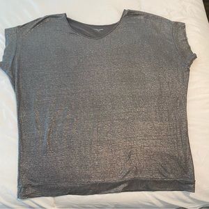Eileen Fisher Linen Glitter Glam Festive Silver Metallic Boat Neck Top Size XL